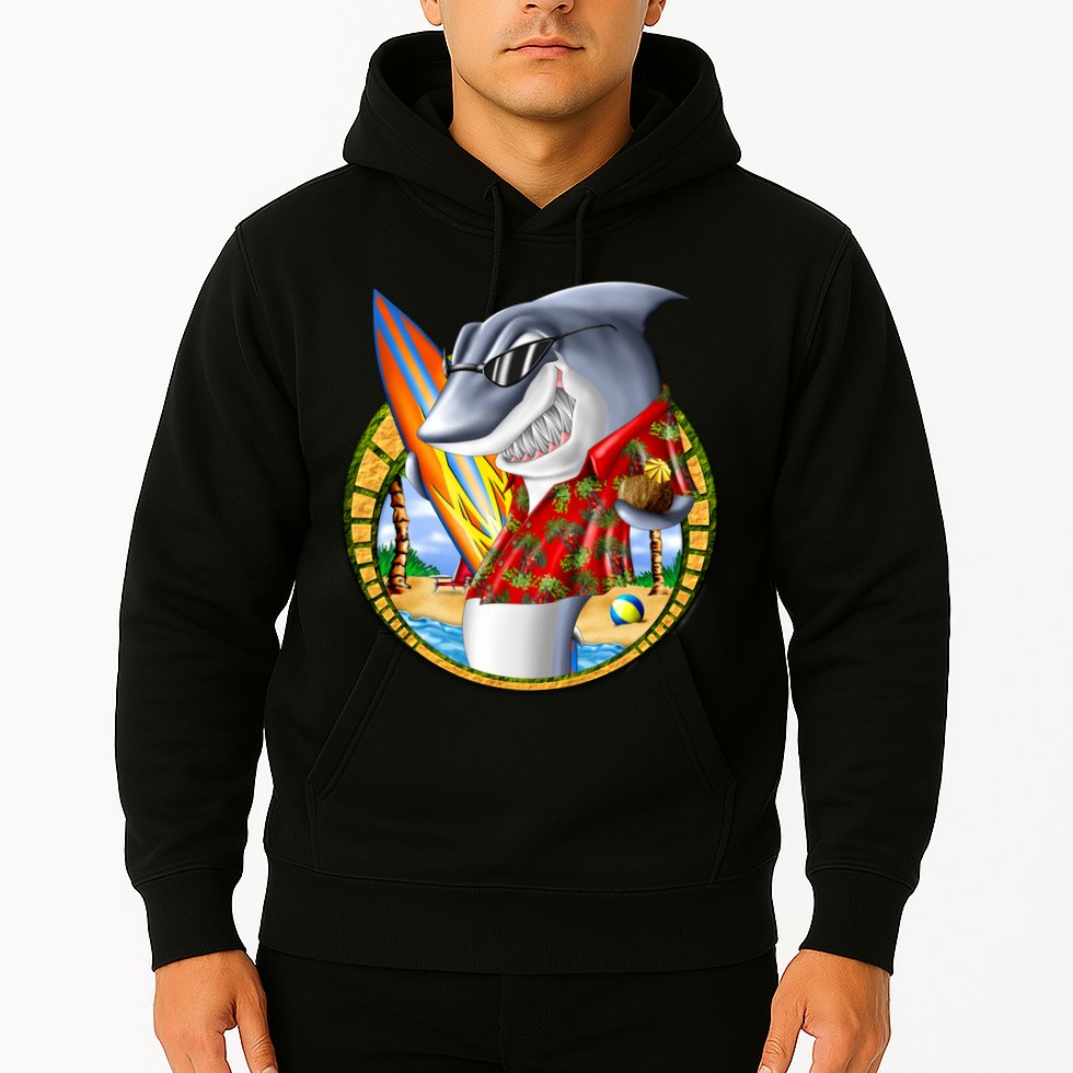 Summertime Beach Shark Surfing Hoodie