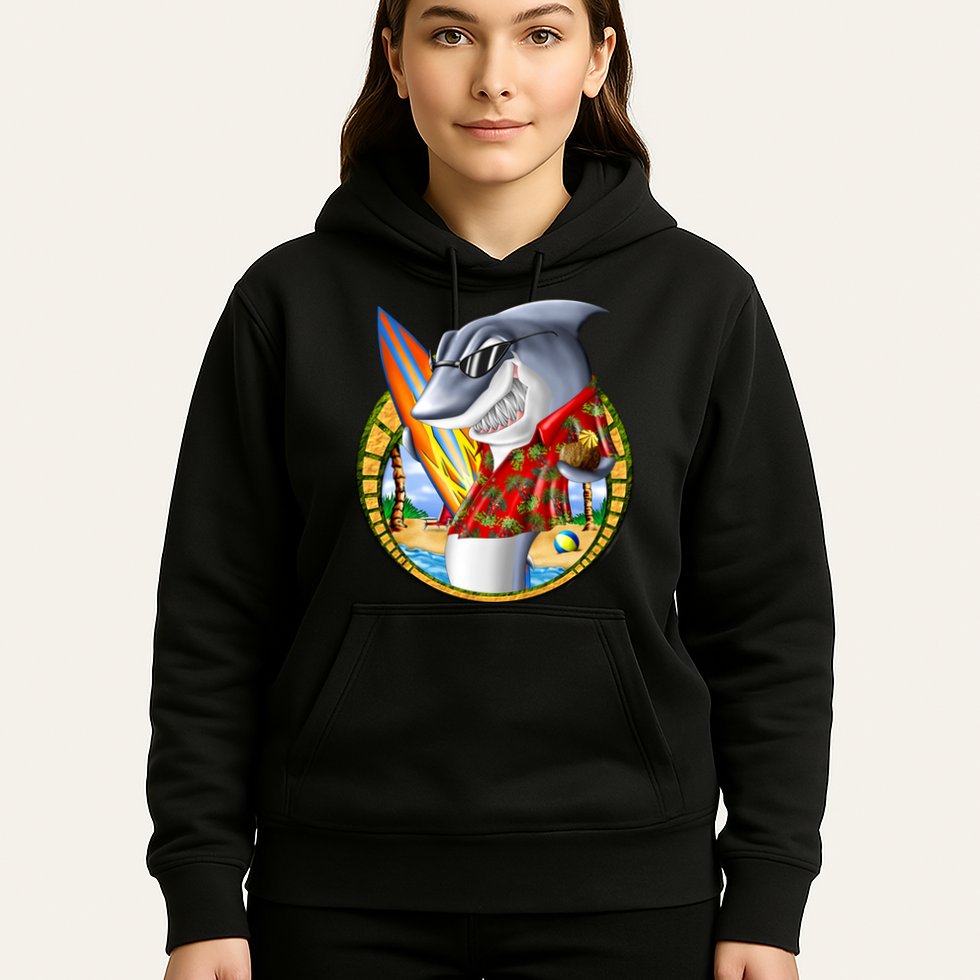 Summertime Beach Shark Surfing Hoodie