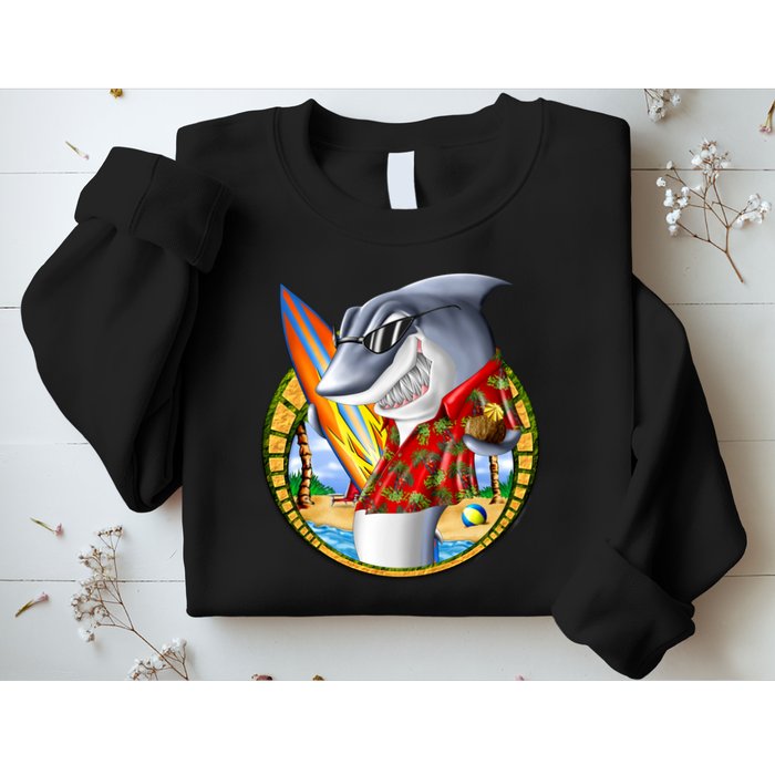 Summertime Beach Shark Surfing Sweatshirt