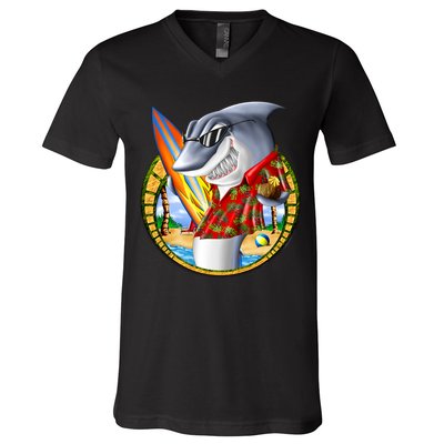 Summertime Beach Shark Surfing V-Neck T-Shirt