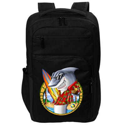 Summertime Beach Shark Surfing Impact Tech Backpack