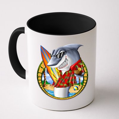 Summertime Beach Shark Surfing Mug