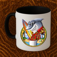 Summertime Beach Shark Surfing Mug