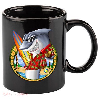 Summertime Beach Shark Surfing 11oz C Handle Ceramic Mug