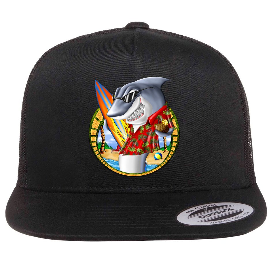 Summertime Beach Shark Surfing Flat Bill Trucker Hat