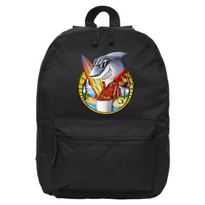 Summertime Beach Shark Surfing 16 in Basic Backpack