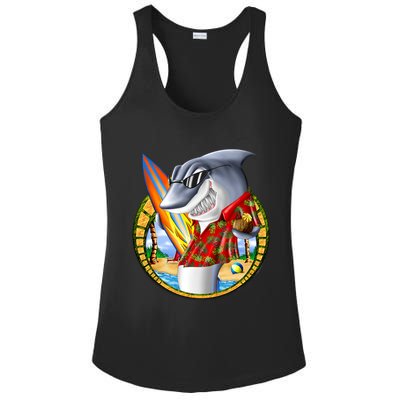 Summertime Beach Shark Surfing Ladies PosiCharge Competitor Racerback Tank