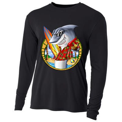 Summertime Beach Shark Surfing Cooling Performance Long Sleeve Crew