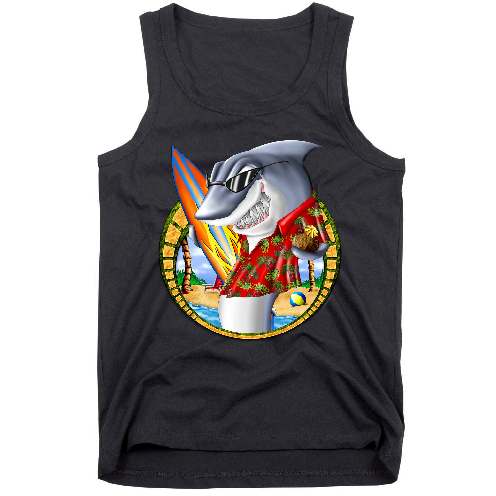 Summertime Beach Shark Surfing Tank Top