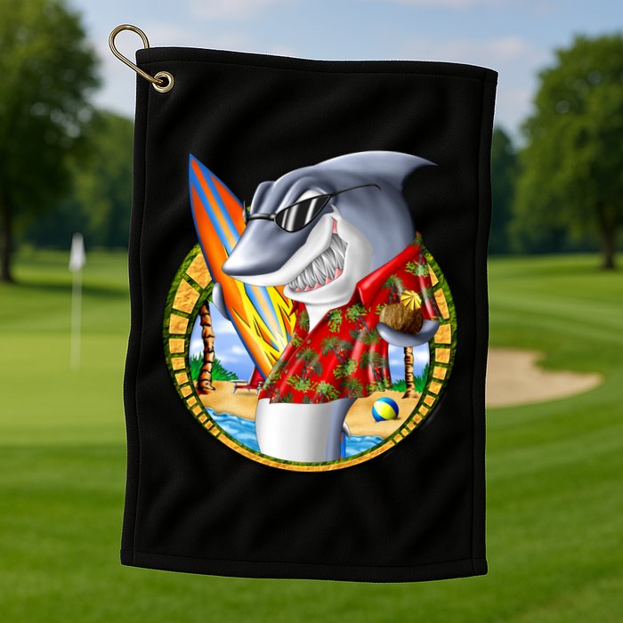 Summertime Beach Shark Surfing Golf Towel