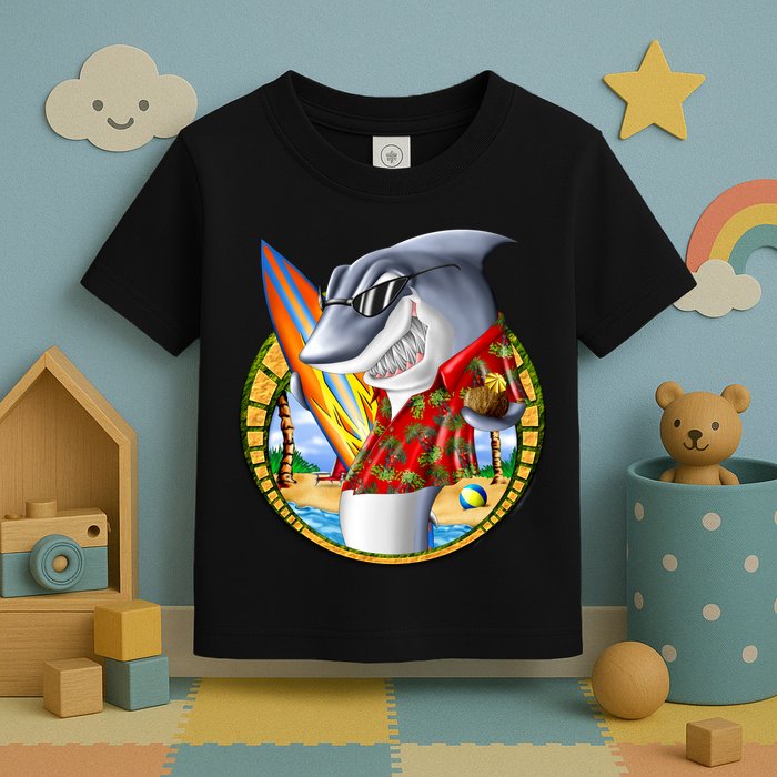 Summertime Beach Shark Surfing Toddler T-Shirt
