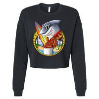 Summertime Beach Shark Surfing Cropped Pullover Crew