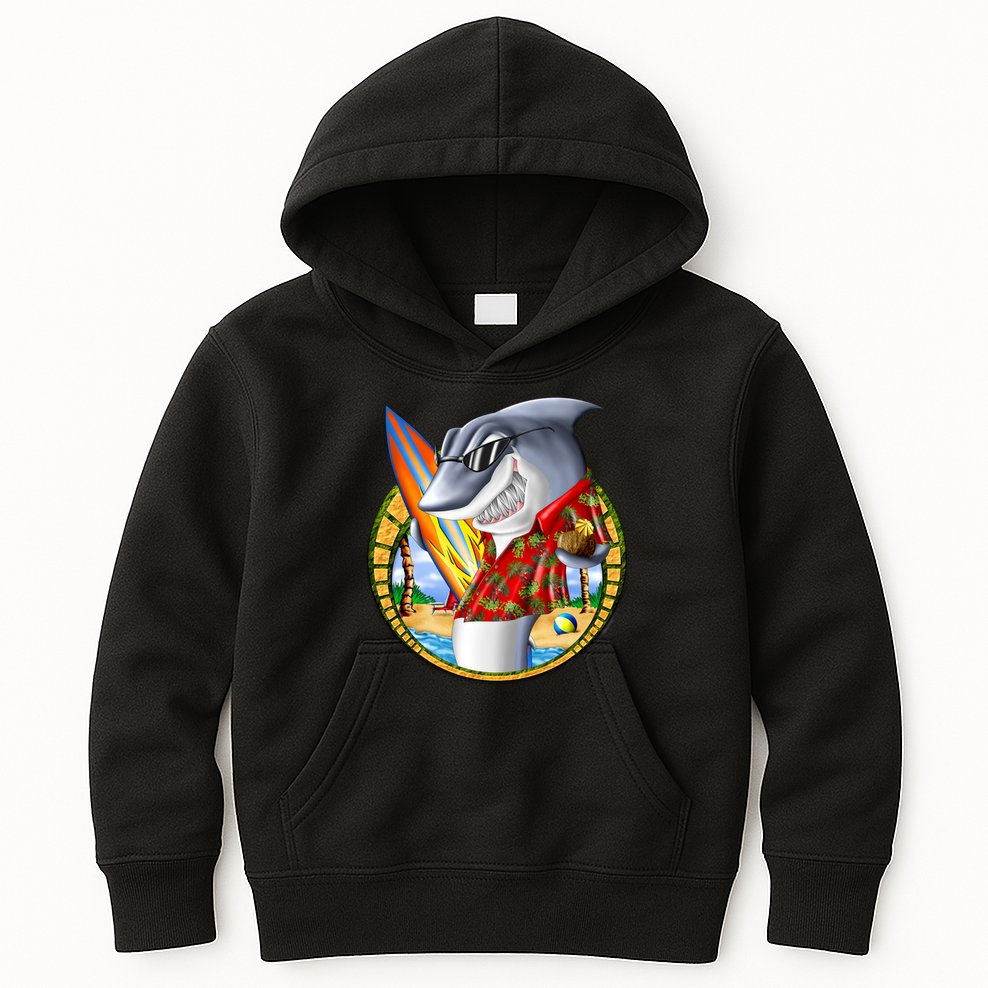Summertime Beach Shark Surfing Kids Hoodie