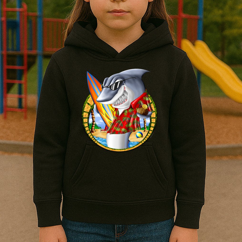 Summertime Beach Shark Surfing Kids Hoodie