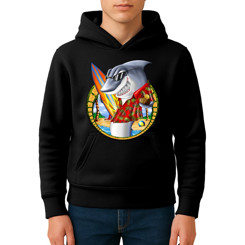 Summertime Beach Shark Surfing Kids Hoodie