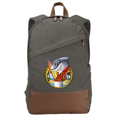 Summertime Beach Shark Surfing Cotton Canvas Backpack