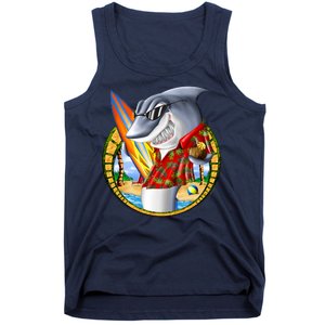 Summertime Beach Shark Surfing Tank Top