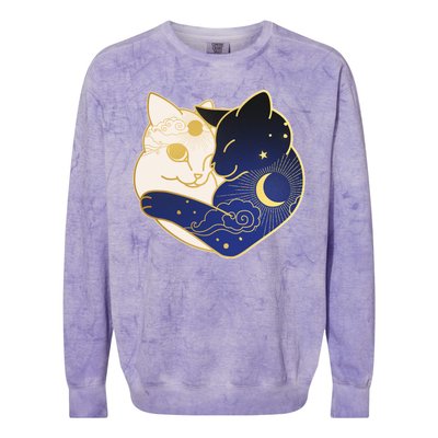 Sun and Moon Yin and Yang Cats Colorblast Crewneck Sweatshirt