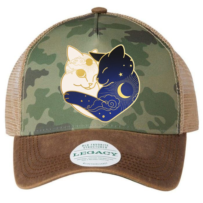 Sun and Moon Yin and Yang Cats Legacy Tie Dye Trucker Hat
