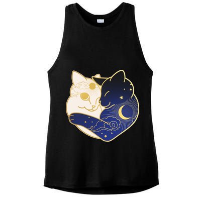 Sun and Moon Yin and Yang Cats Ladies PosiCharge Tri-Blend Wicking Tank