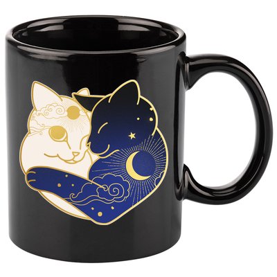 Sun and Moon Yin and Yang Cats 11oz C Handle Ceramic Mug