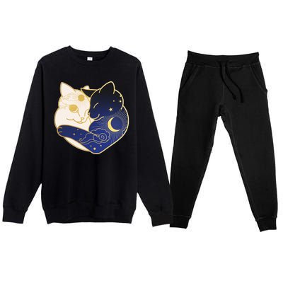 Sun and Moon Yin and Yang Cats Premium Crewneck Sweatsuit Set