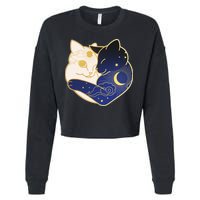 Sun and Moon Yin and Yang Cats Cropped Pullover Crew
