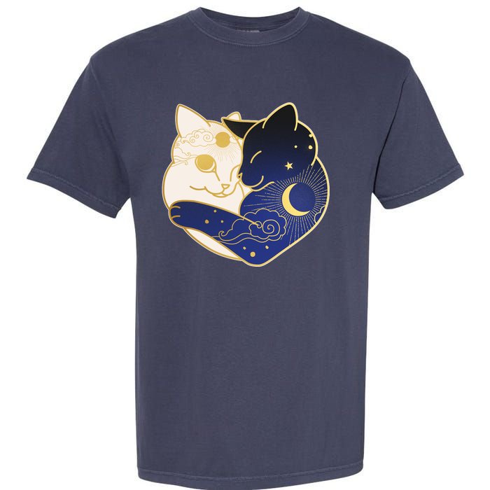 Sun and Moon Yin and Yang Cats Garment-Dyed Heavyweight T-Shirt