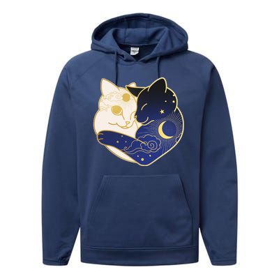 Sun and Moon Yin and Yang Cats Performance Fleece Hoodie