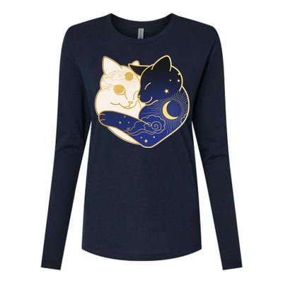 Sun and Moon Yin and Yang Cats Womens Cotton Relaxed Long Sleeve T-Shirt