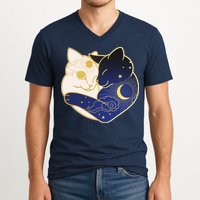 Sun and Moon Yin and Yang Cats V-Neck T-Shirt