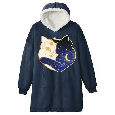 Sun and Moon Yin and Yang Cats Hooded Wearable Blanket
