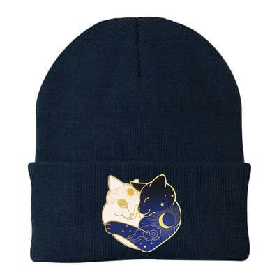Sun and Moon Yin and Yang Cats Knit Cap Winter Beanie