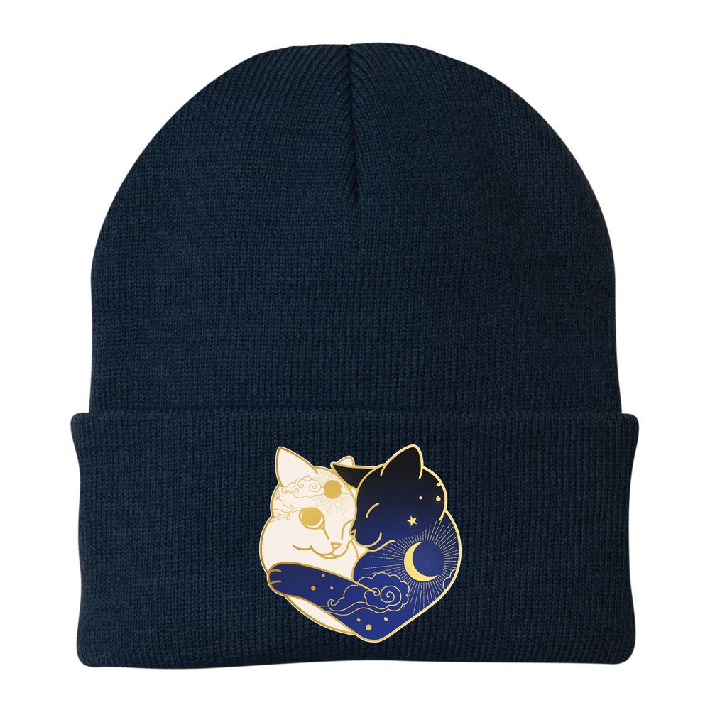 Sun and Moon Yin and Yang Cats Beanie