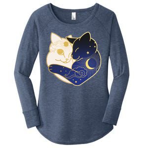 Sun and Moon Yin and Yang Cats Women's Perfect Tri Tunic Long Sleeve Shirt