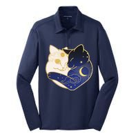 Sun and Moon Yin and Yang Cats Silk Touch Performance Long Sleeve Polo