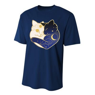 Sun and Moon Yin and Yang Cats Performance Sprint T-Shirt