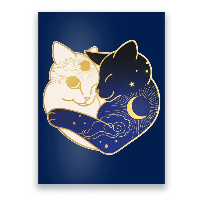 Sun and Moon Yin and Yang Cats Poster