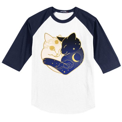 Sun and Moon Yin and Yang Cats Baseball Sleeve Shirt