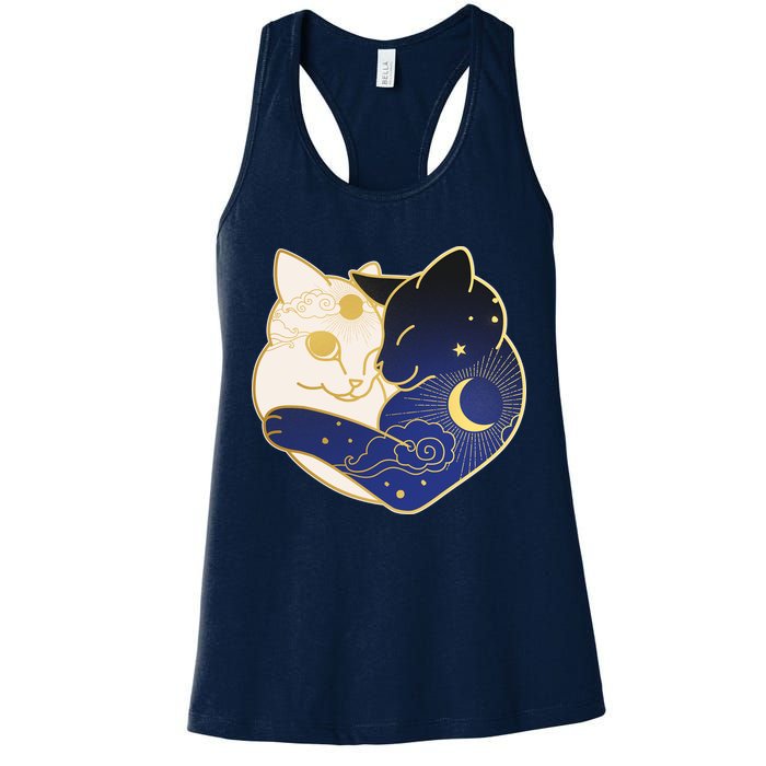 Sun and Moon Yin and Yang Cats Womens Tank Top