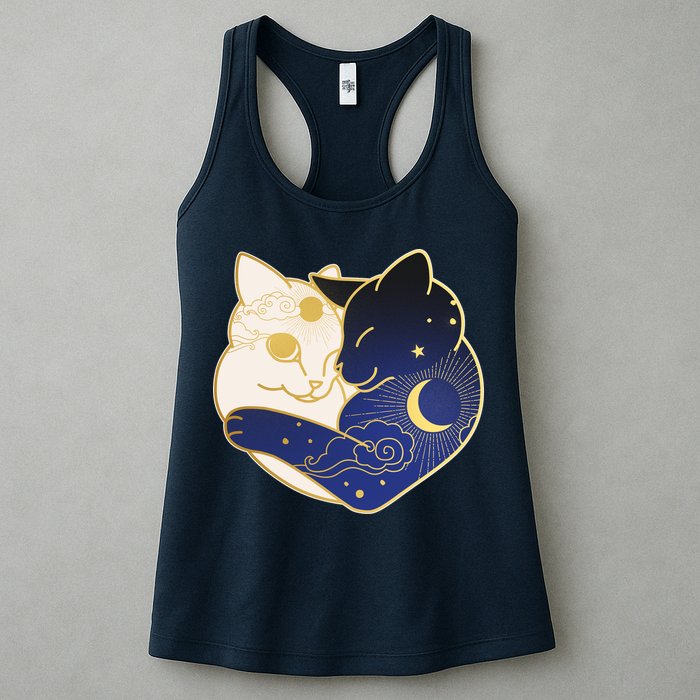 Sun and Moon Yin and Yang Cats Womens Tank Top