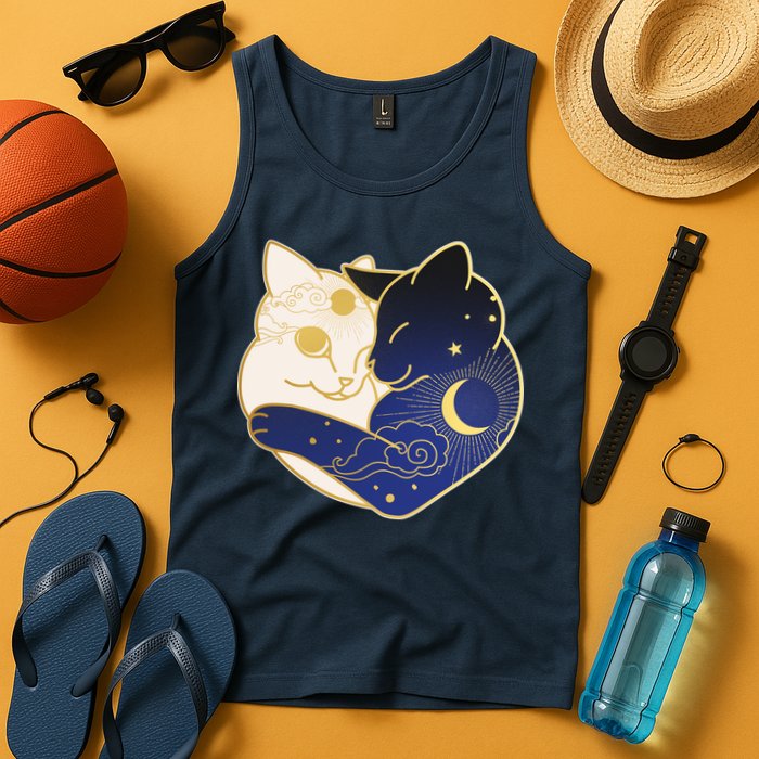 Sun and Moon Yin and Yang Cats Tank Top