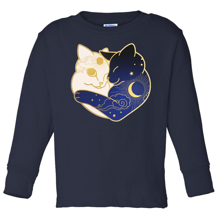 Sun and Moon Yin and Yang Cats Toddler Long Sleeve Shirt