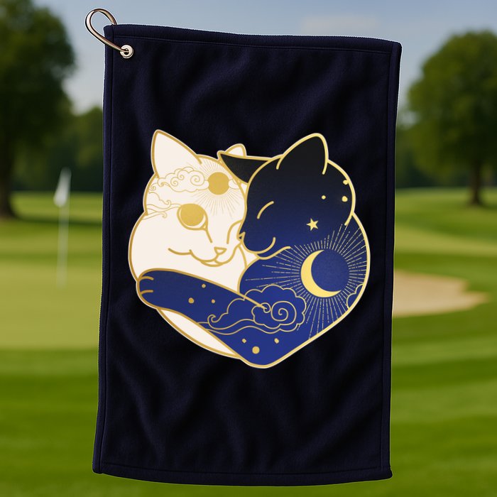 Sun and Moon Yin and Yang Cats Golf Towel