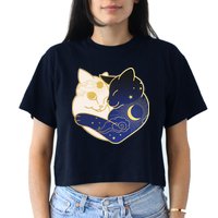 Sun and Moon Yin and Yang Cats Crop Top