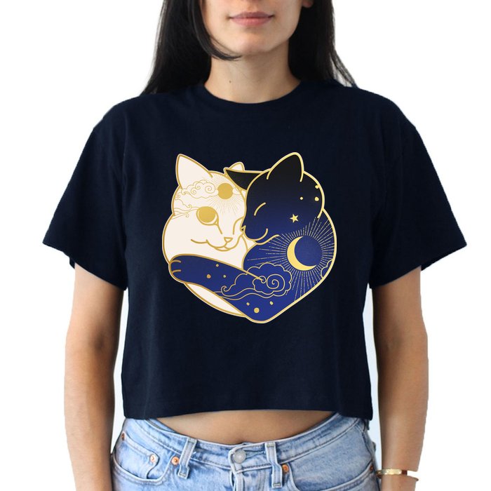 Sun and Moon Yin and Yang Cats Crop Top