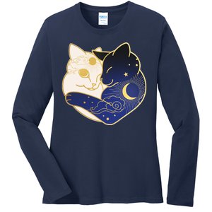 Sun and Moon Yin and Yang Cats Ladies Long Sleeve Shirt