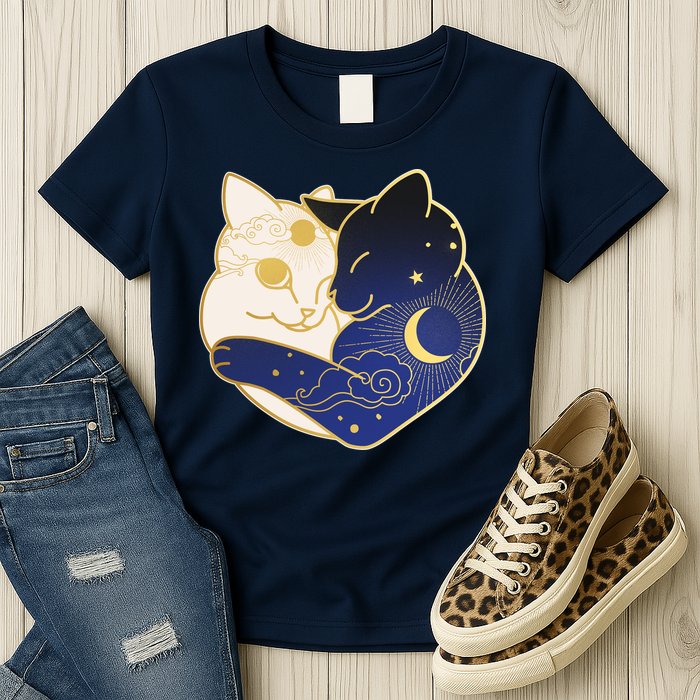 Sun and Moon Yin and Yang Cats Womens T-Shirt