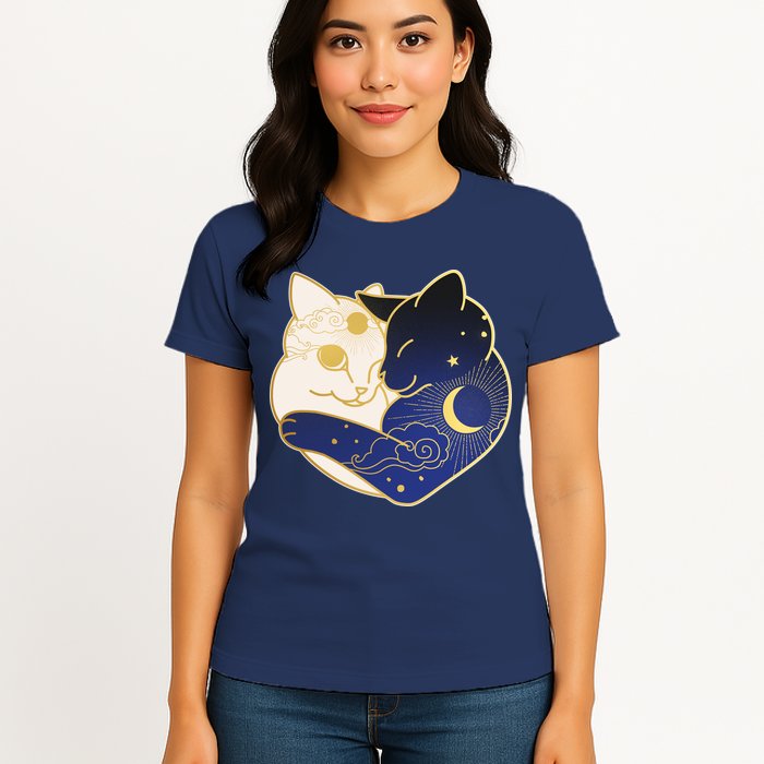 Sun and Moon Yin and Yang Cats Womens T-Shirt