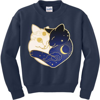 Sun and Moon Yin and Yang Cats Kids Sweatshirt